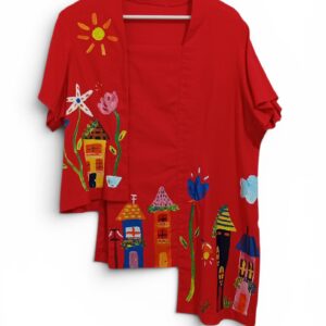 Kutubaru tangga Linen Merah Lukis size XXL - Tampak Depan