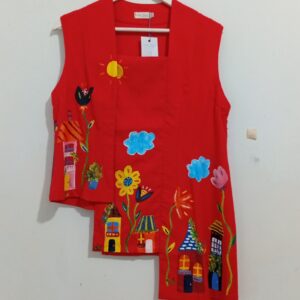 Kutubaru Tangga Kutungan Merah Linen, Size L, Tampak Depan