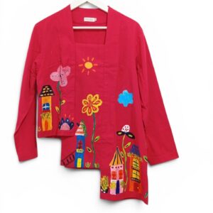 Kutubaru Tangga Lengan Panjang Tenun ATBM Merah - Lukis - Size L Kanvas Keceriaan & Tradisi - Tampak Depan