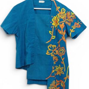Kutubaru Tangga Lengan Pendek Tenun Tangan ATBM - Tosca - Lukis - Size XL :: Kemewahan Tekstur & Sentuhan Seni, Tampak Depan